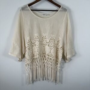 Cato Women's Woven Shirt Macrame Tan Short Sleeve NWOT Size XL‎